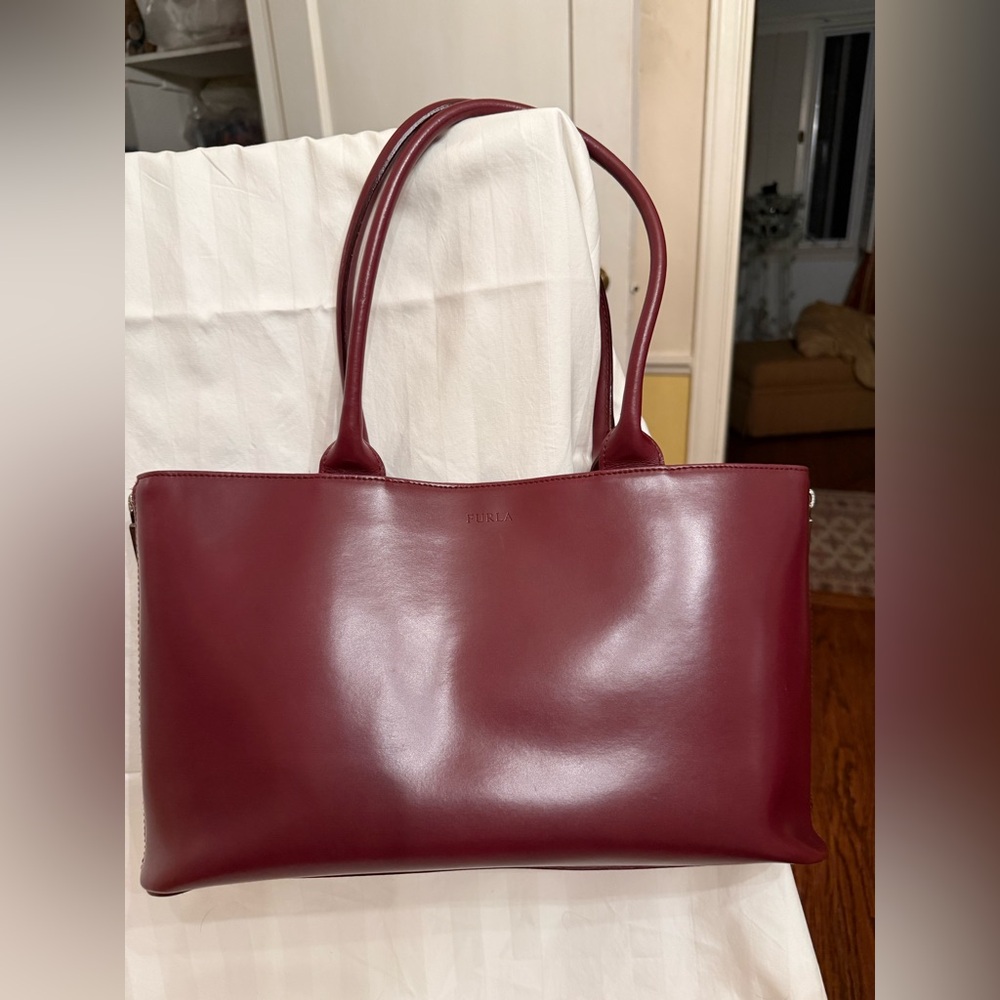 Mint condition gorgeous genuine leather Furla maroon purse.